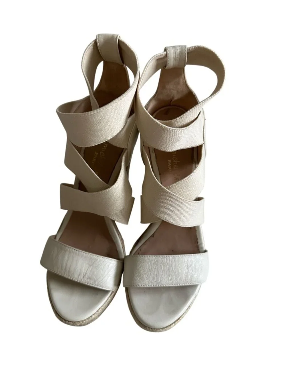 JEAN MICHEL CAZABAT Cream Leather Espadrille Wedges Sandals Size 37
